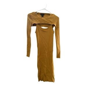House Of Harlow Ribbed Knit Body Con Dress with Shaw Gold Mustard Size Small